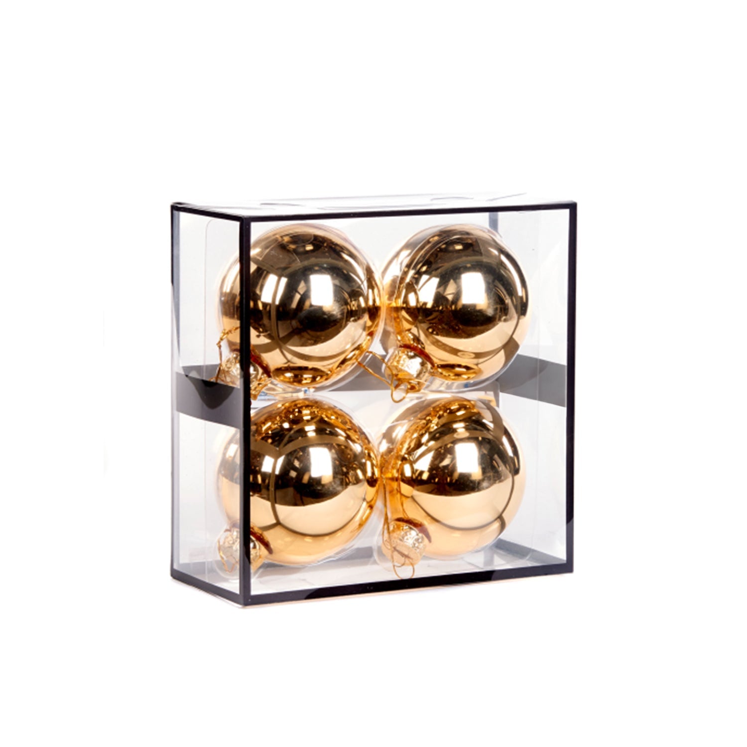 Set of 4 Gold Shiny Christmas Baubles – 7cm Glass Ornaments