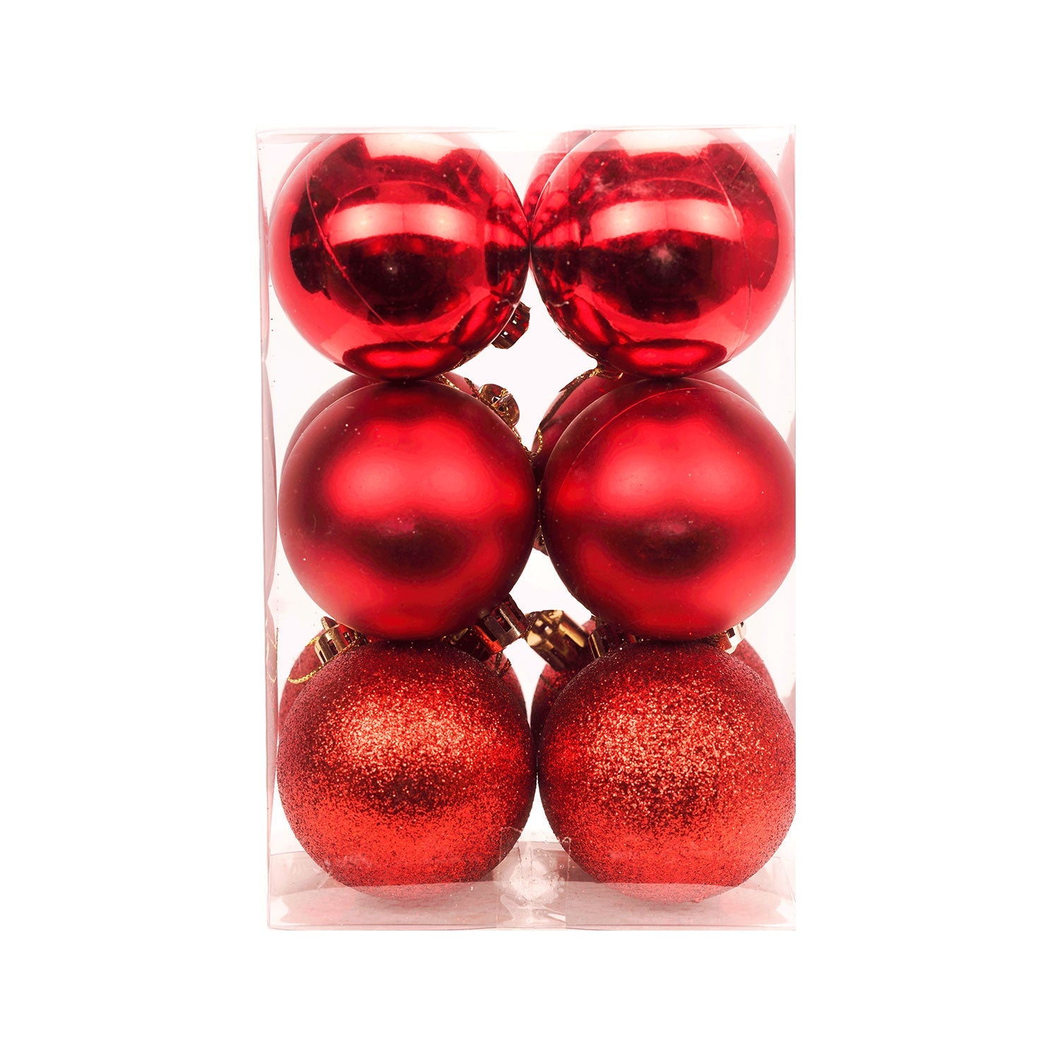 12 Piece Classic Christmas Baubles – 6cm Matte, Glossy & Glitter Ornaments