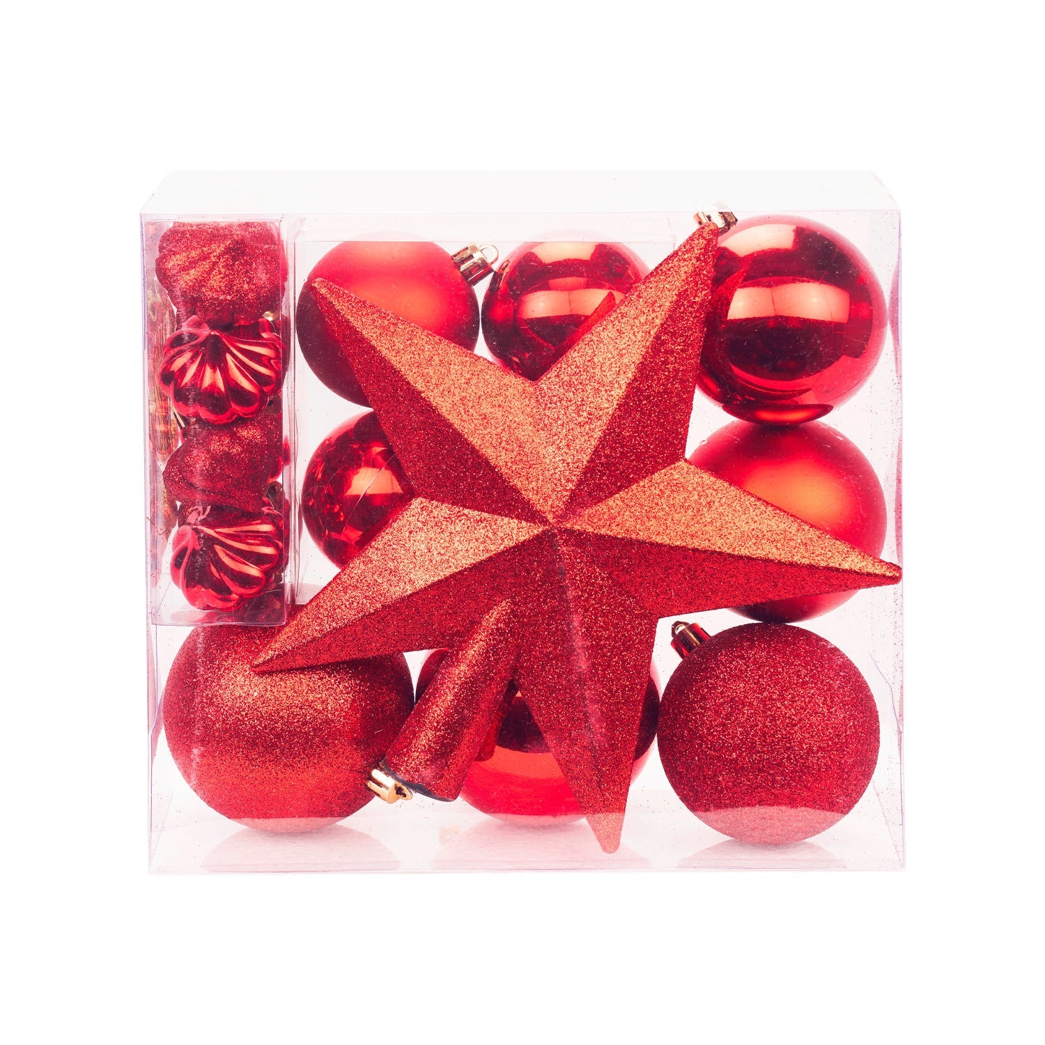 18-Piece Assorted Red Christmas Ornaments – Festive Tree Decorations