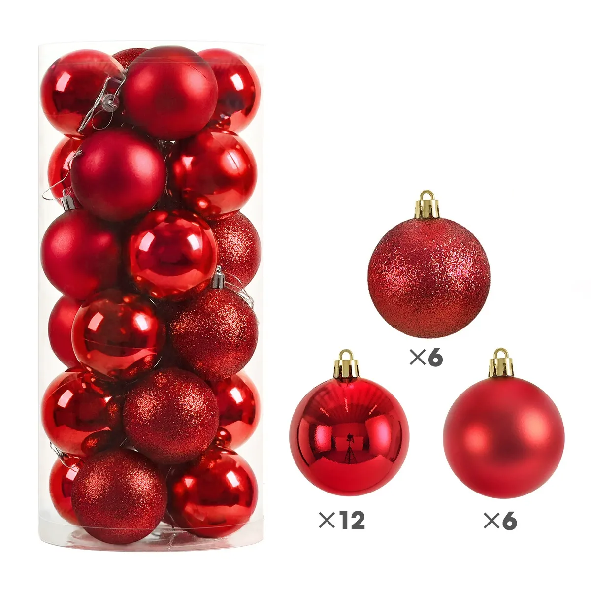 24 Piece Christmas Baubles – 8cm Ornaments
