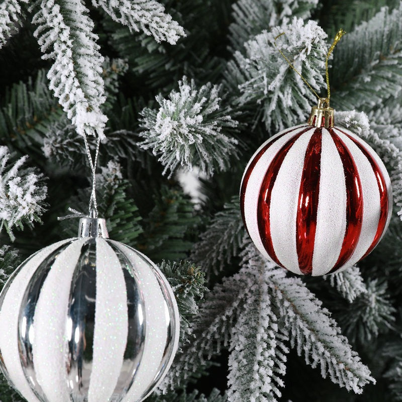 Set of Decorative Stripe Christmas Baubles – Assorted Colors, 6cm Ornaments