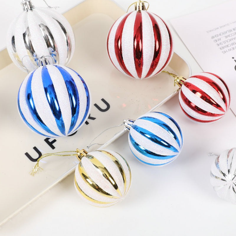 Set of Decorative Stripe Christmas Baubles – Assorted Colors, 6cm Ornaments