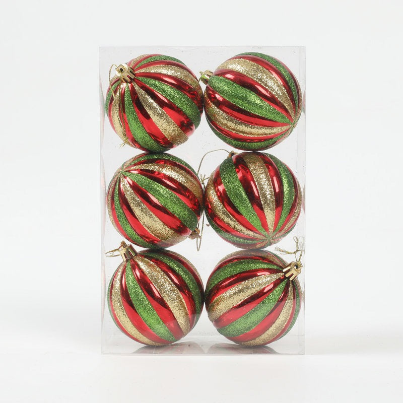 Set of Decorative Stripe Christmas Baubles – Assorted Colors, 6cm Ornaments