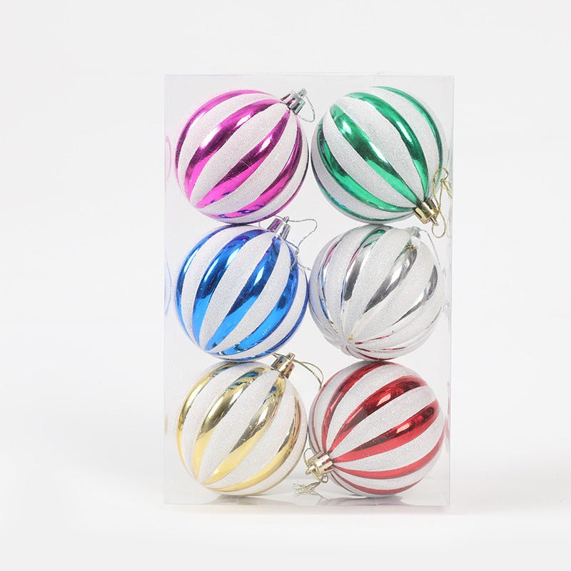 Set of Decorative Stripe Christmas Baubles – Assorted Colors, 6cm Ornaments